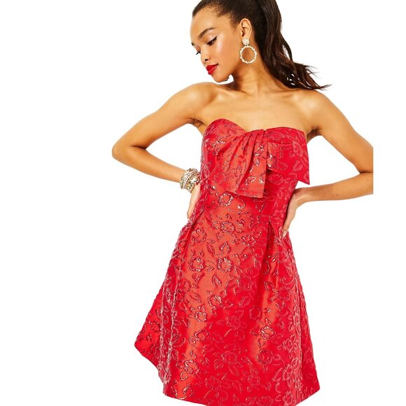 Lilly Pulitzer Kataleya Strapless Jacquard Dress in Amaryllis Reg NWT - Size 14 - Picture 5 of 10